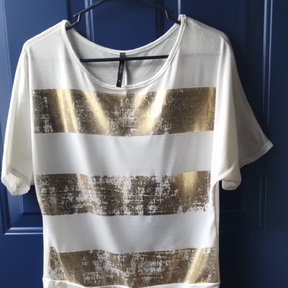White and Cream Graphic Sequin T-Shirt
